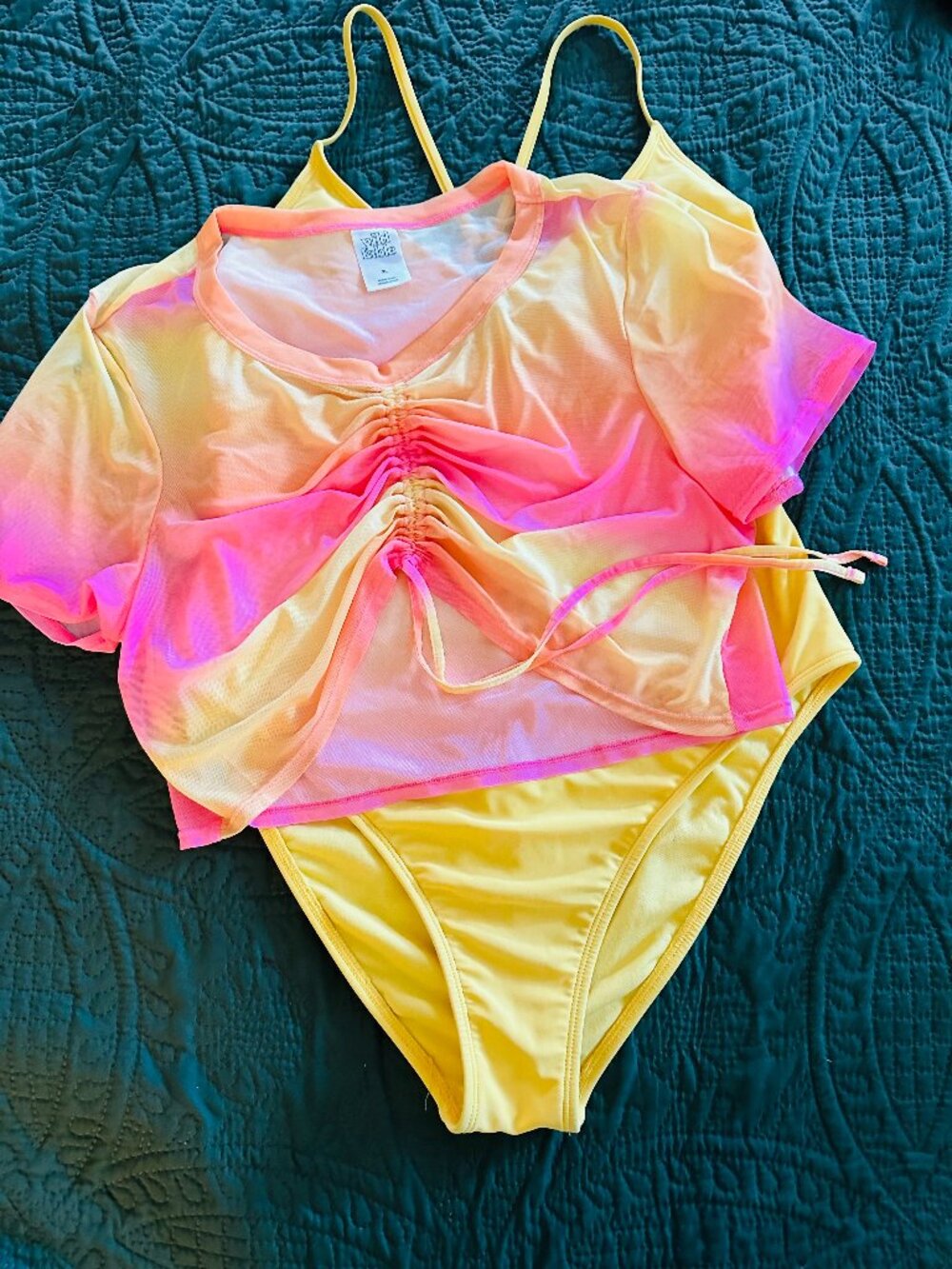 Retro Sunset Vibe: Wild Fable Mesh Crop Top + Shade & Shore Yellow Bodysuit